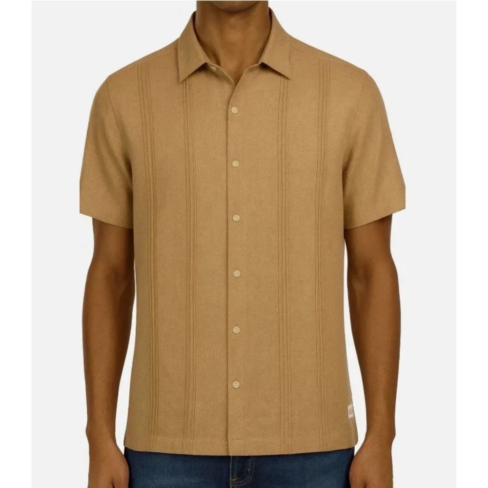 Scotch & Soda Men's Linen Blend Short Sleeve Woven Shirt, Tan, Size: XL, New